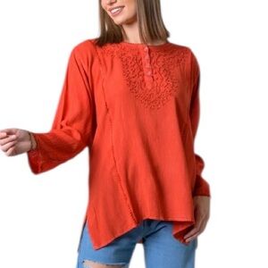 28. Women's Orange Embroidered Boho Tunic Top - One Size NEW